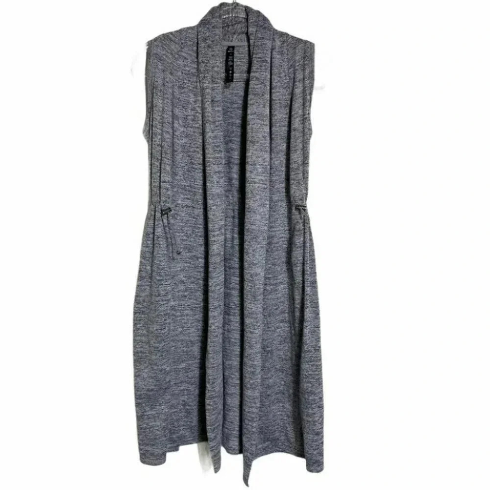 90 Degree by Reflex Cardigan Vest‎ XS Gray Longline Drawstring Waist Open Front